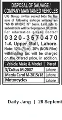 Newspaper clipping: UIG Group Sealed Bids: Disposal of Salvage Company‑Maintained Vehicles — Deadline 2026-09-30, Jang, 28 Sep 2026
