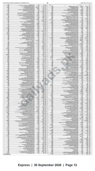 Newspaper clipping: Press Information Department Tabulated Public Notice — Daily Express Sukkur (2026-09-30), Express, 30 Sep 2026