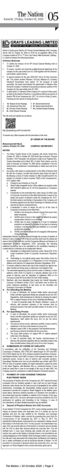 Newspaper clipping: Grays Leasing Limited — Notice of 31st Annual General Meeting (Lahore), The Nation, 02 Oct 2026