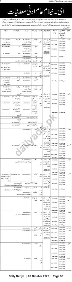 Newspaper clipping: Punjab Mines & Minerals e‑Auction Notice — Multiple Mineral Leases and Blocks, Dunya, 02 Oct 2026