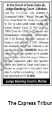 Newspaper clipping: Banking Court Notice — Case No. 577/2026 (UTL Branch), The Express Tribune, 03 Oct 2026