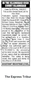 Newspaper clipping: Islamabad High Court: Publication Against Respondent in FFA No. 104/2017, The Express Tribune, 04 Oct 2026