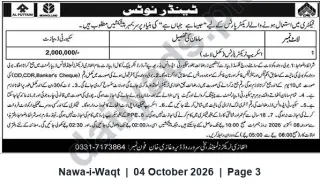 Newspaper clipping: Tender Notice: Procurement of Factory Spare Parts (Estimated PKR 2,000,000), Nawa-i-Waqt, 04 Oct 2026