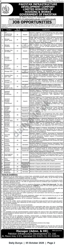 Newspaper clipping: PIDC Job Opportunities — Multiple Engineering, Finance, Procurement & Support Positions (Karachi & Islamabad), Dunya, 05 Oct 2026