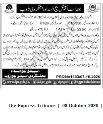 Newspaper clipping: Tender Notice PRQ No. 1803/07-10-2026 — Supply of Mushrooms and Related Items, The Express Tribune, 08 Oct 2026