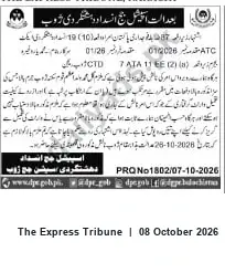 Newspaper clipping: Notice: PRQ No. 1802 — 07-10-2026, The Express Tribune, 08 Oct 2026