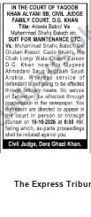 Newspaper clipping: Family Court Suit for Maintenance — Appearance Notice (Dera Ghazi Khan), The Express Tribune, 08 Oct 2026