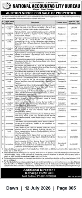 Newspaper clipping: NAB Sukkur Auction: Sale of Seized Properties — Auction 2020-07-29, Dawn, 12 Jul 2026