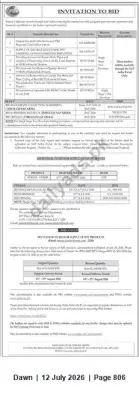 Newspaper clipping: Invitation to Bid — Multiple Packages including Supply of POL Products, Dawn, 12 Jul 2026