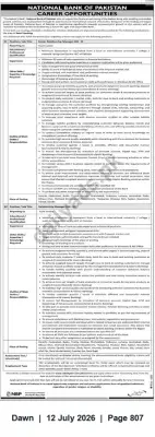 Newspaper clipping: National Bank of Pakistan — Retail Relationship Manager & Retail Banking Vacancies, Dawn, 12 Jul 2026