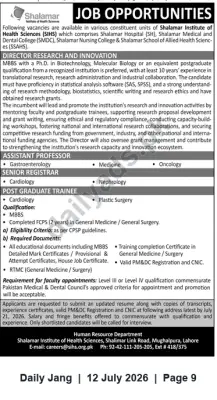 Newspaper clipping: Job Opportunities at Shalamar Institute of Health Sciences, Lahore, Jang, 12 Jul 2026