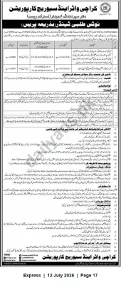 Newspaper clipping: Karachi Water & Sewerage Corporation Tender Notice for CivilWorks/Services, Express, 12 Jul 2026