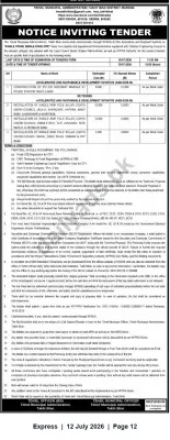 Newspaper clipping: TMA Takht Bhai Tender: Police Khidmat Markaz Construction and Solar Street-Light Installations, Express, 12 Jul 2026
