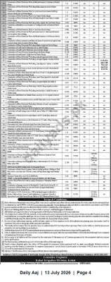 Newspaper clipping: Tender Notice: Multiple Flood Protection and Storage Works — Kohat Irrigation Division, Daily Aaj, 13 Jul 2026