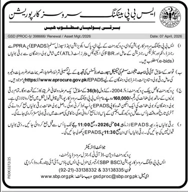 SBP BSC Tender for Asset Management System Support – Tenders ad in Karachi from Daily Jang, published 16 Apr 2026