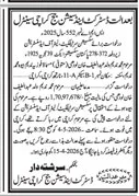 Succession Certificate Notice Karachi Central Court – Notices ad in Karachi from Daily Jang, published 16 Apr 2026