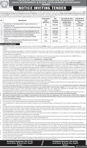 Tender Notice for Development Works in Buner – Tenders ad in Buner from Dawn, published 16 Apr 2026