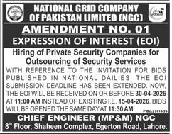 NGC Security Services EOI Deadline Extension – Tenders ad in Lahore from Express, published 16 Apr 2026