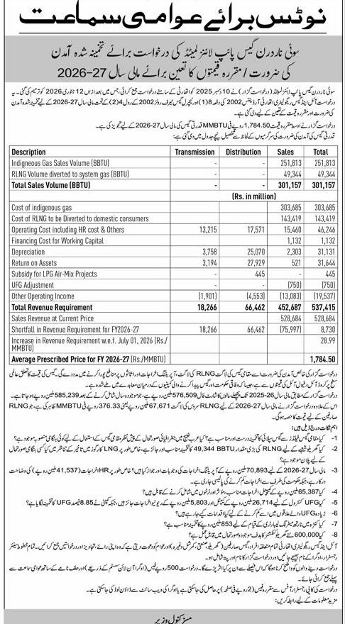 OGRA Public Hearing on SNGPL Petition for FY 2026-27 – Notices ad in Islamabad from Express, published 16 Apr 2026