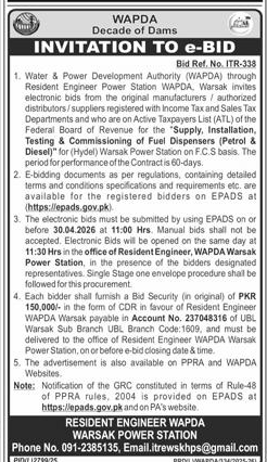 WAPDA e-Bid for Fuel Dispensers Supply in Warsak – Tenders ad in Warsak from Express, published 16 Apr 2026