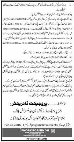 Project Director Consultancy Tender SMBBMU Larkana – Tenders ad in Larkana from Express, published 16 Apr 2026