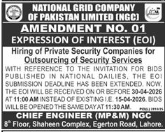 NGC EOI for Security Services Deadline Extension – Tenders ad in Lahore from Express, published 16 Apr 2026