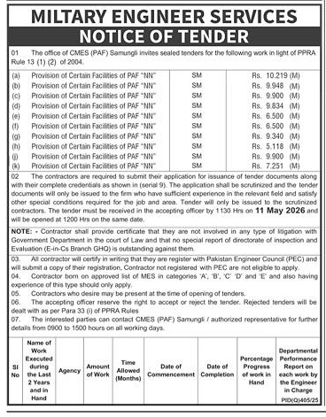 Military Engineer Services Tender Notice Quetta – Tenders ad in Quetta from Express, published 16 Apr 2026