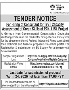 Consultant for TVET Capacity Assessment Tender - Welthungerhilfe – Tenders ad in Lahore from The News International, published 16 Apr 2026