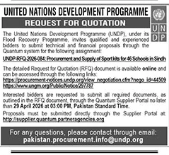UNDP RFQ: Sport Kits for 46 Schools in Sindh – Tenders ad in Rawalpindi/Islamabad from The News International, published 16 Apr 2026